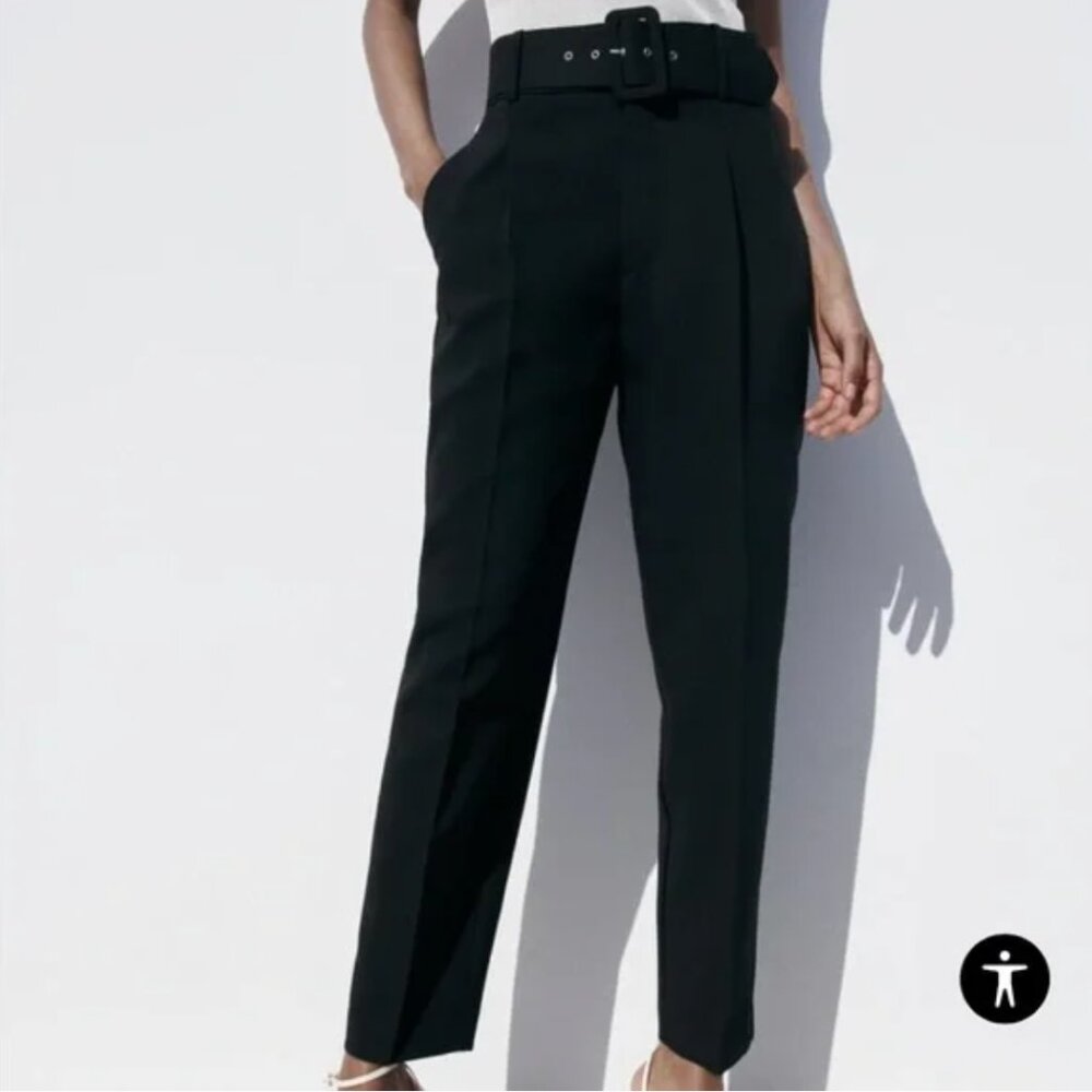 Zara Women’s Black High Waisted Belted Trousers